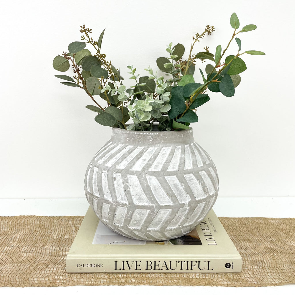 Ascot Stoneware Chevron Vase - Lulu Loves Home - Vases