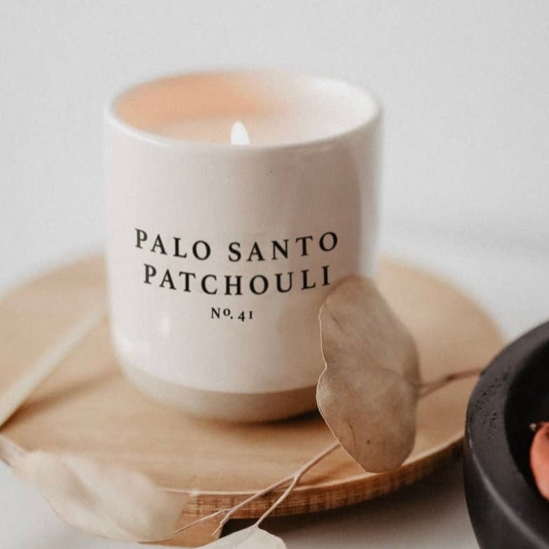 Stoneware Cream Glazed Soy Candle Jar - Palo Santo & Patchouli - Lulu Loves Home - Candles - Fragranced