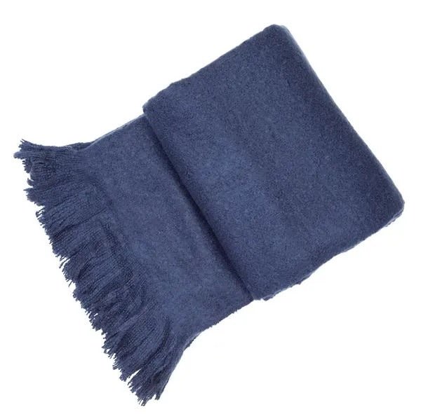 Serena Navy Blue Faux Mohair Fringed Throw - Lulu Loves Home - Blanket And Throw