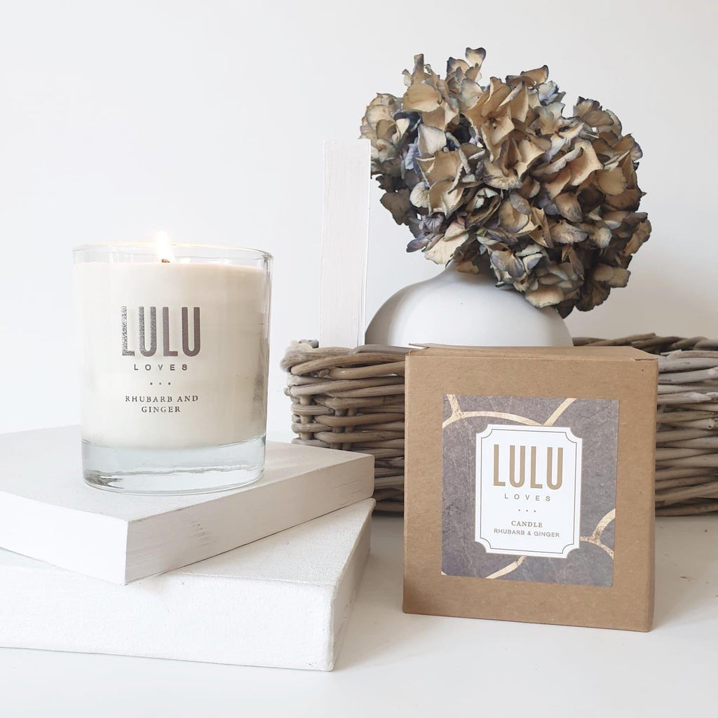 Rhubarb & Ginger Luxury Fragranced Soya Glass Jar Candles | Lulu Loves Home
