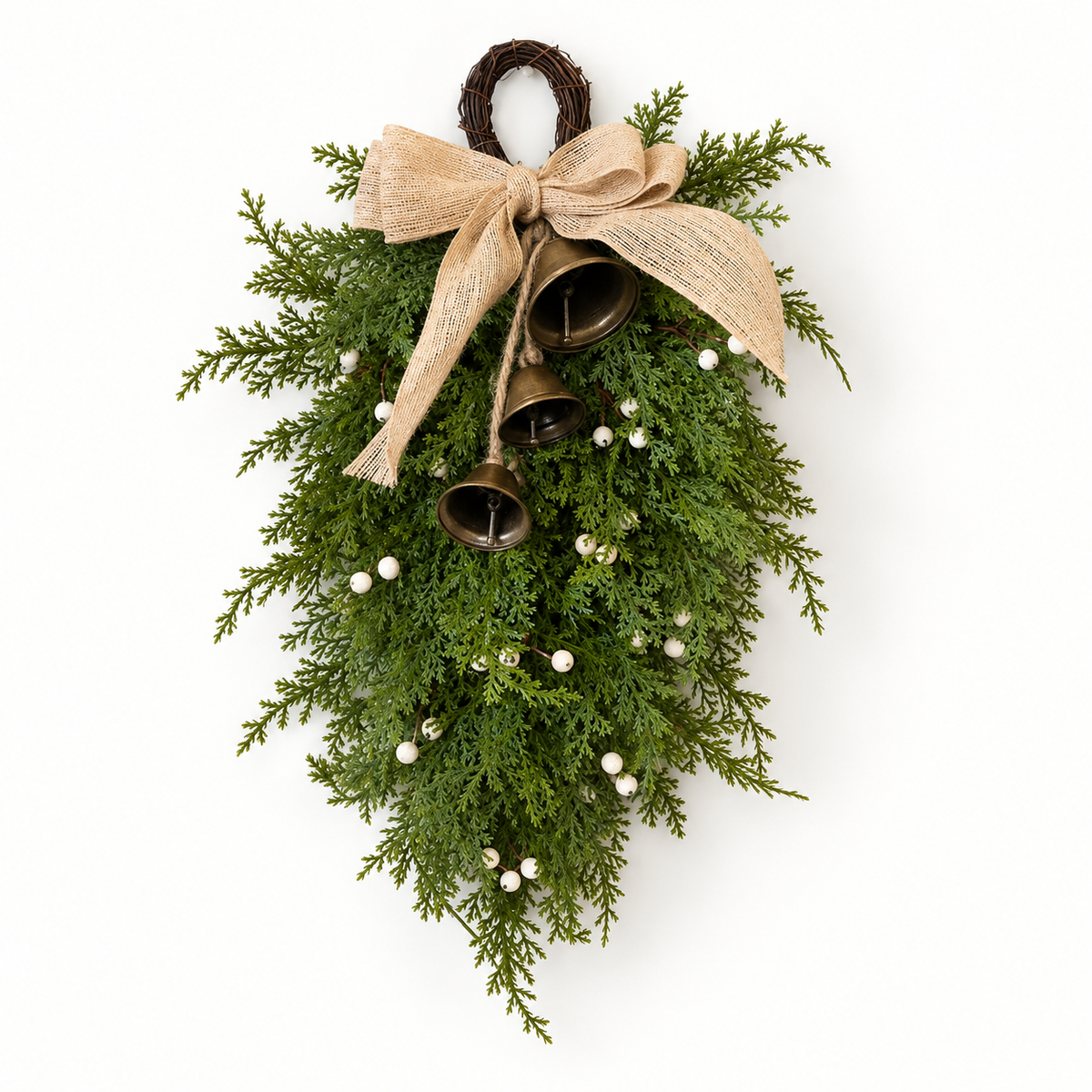 Spruce Christmas Hanging Swag with Hessian Bow