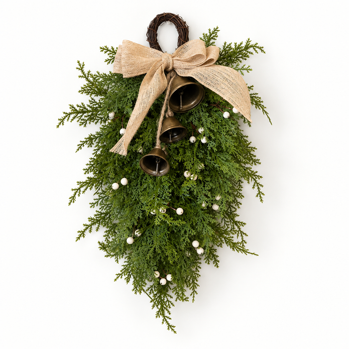 Spruce Christmas Hanging Swag with Hessian Bow