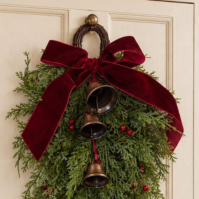 Spruce Hanging Swag with a Burgundy Bow