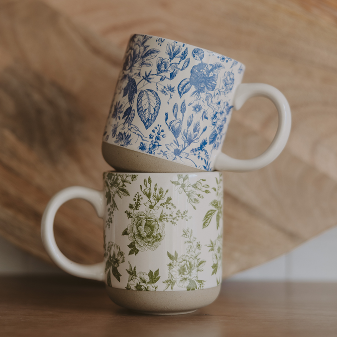 Green Delft Stoneware Coffee Mug - Spring Home Decor