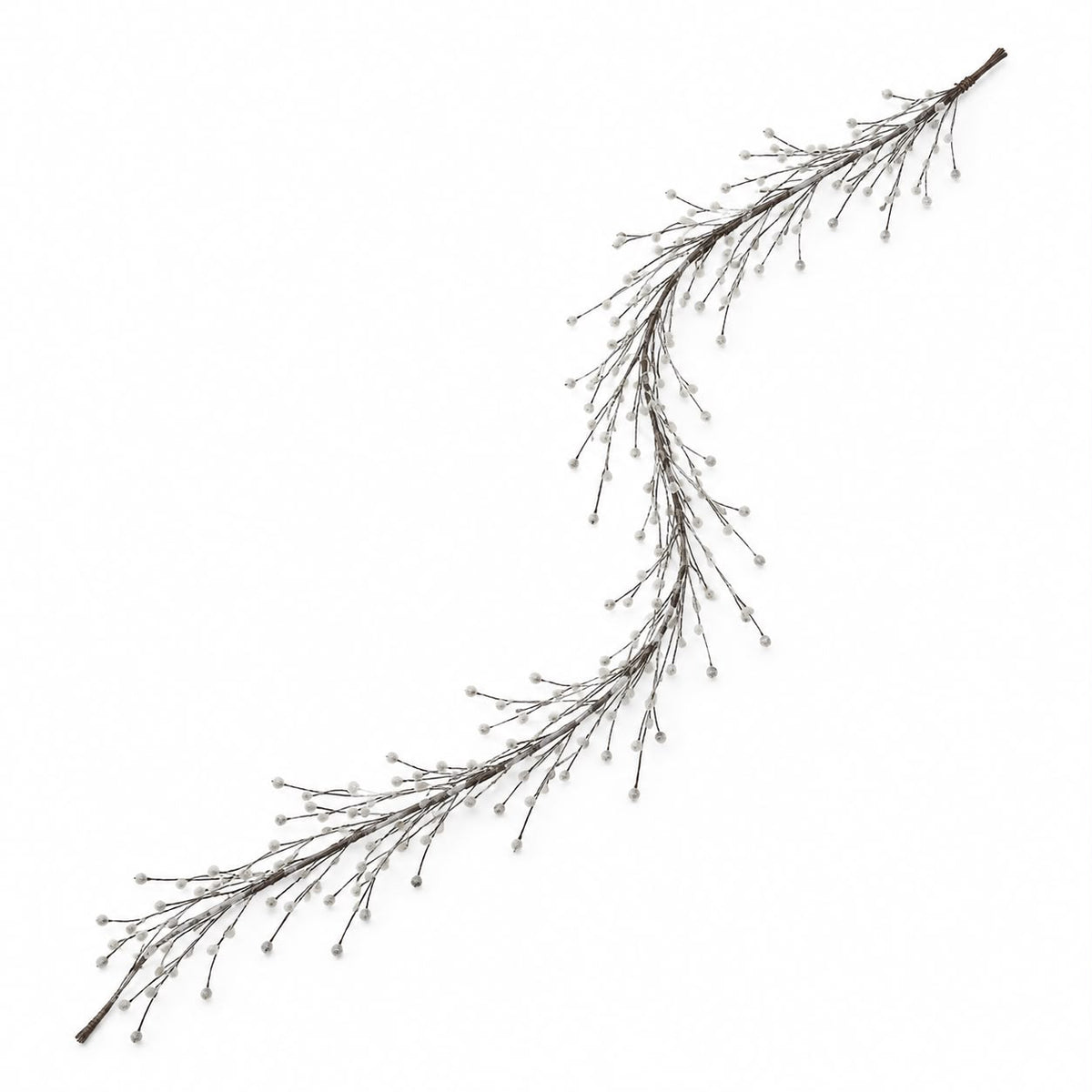 Snowy Twig Garland, curved snow-tipped twig garland on white