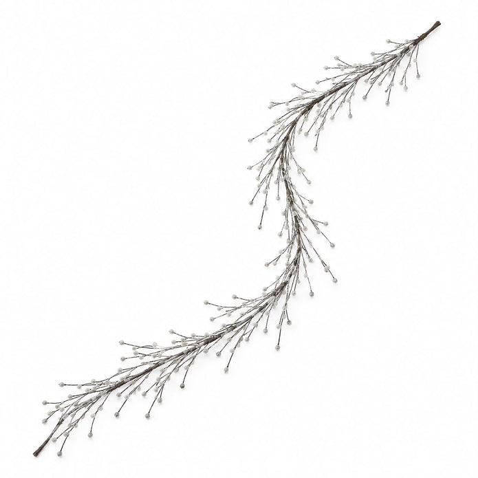 Snowy Twig Garland, curved snow-tipped twig garland on white