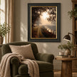 Artko Falling Light II framed woodland wall art styled in a reading nook