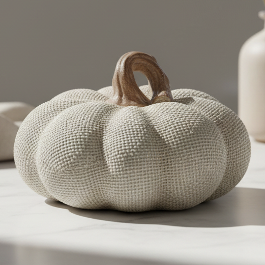 Neutral Resin Hessian Effect Pumpkin, neutral hessian-effect pumpkin on stacked books