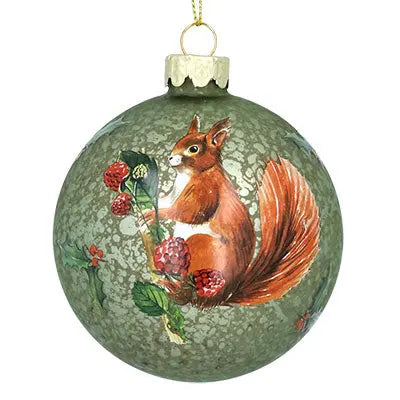 Antique Green Glass Bauble With Squirrel Gisela Graham