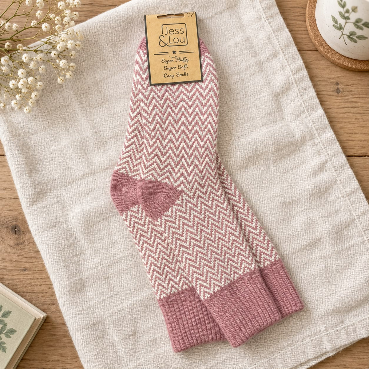 Pink Herringbone Cosy Socks