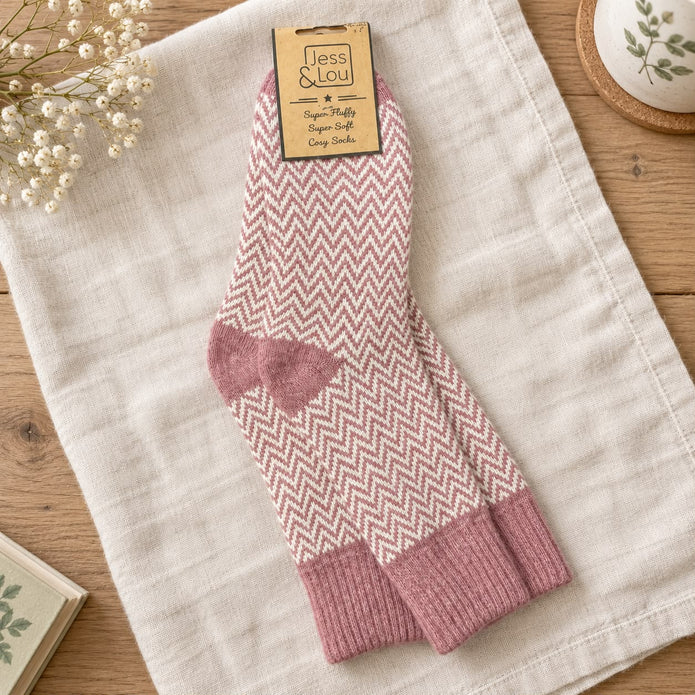 Pink Herringbone Cosy Socks