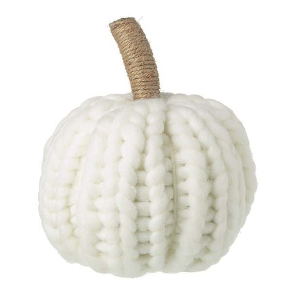 White Knitted Pumpkin, white knitted pumpkin with a wrapped stalk against white