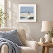 Artko Beach Walk I small framed coastal wall art styled in a reading nook