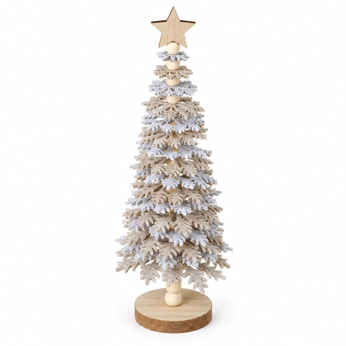 Beige And Grey Felt Snowflake Tree