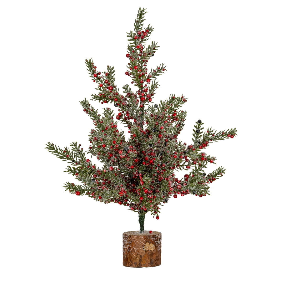 Frosted Winter Berry Tree On Wooden Block