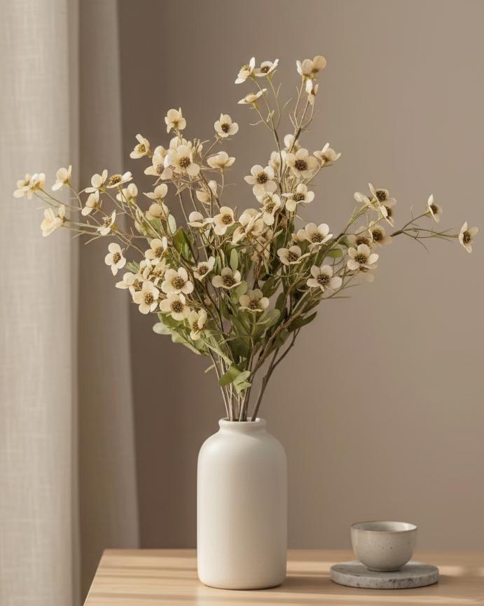 Artificial Daisy Flower Stem in cream by Starlight Express, featuring realistic cream-colored daisy blooms and green foliage.