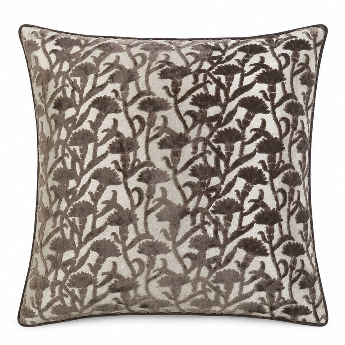 Chocolate Brown Velvet Floral Print Cushion Cover