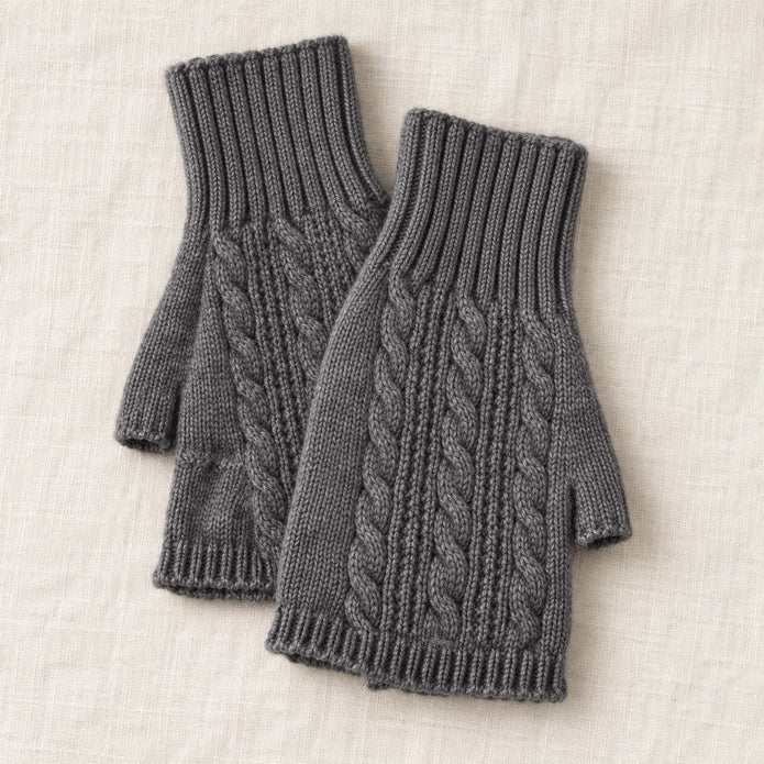 Grey Cosy Cable Knit Fingerless Gloves
