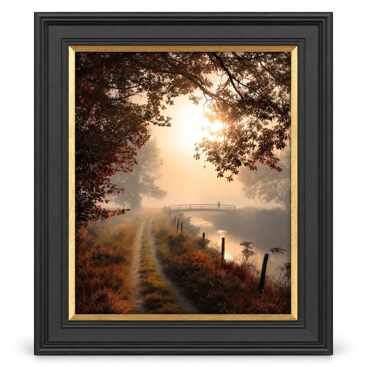 Artko Falling Light II framed woodland wall art front view on white