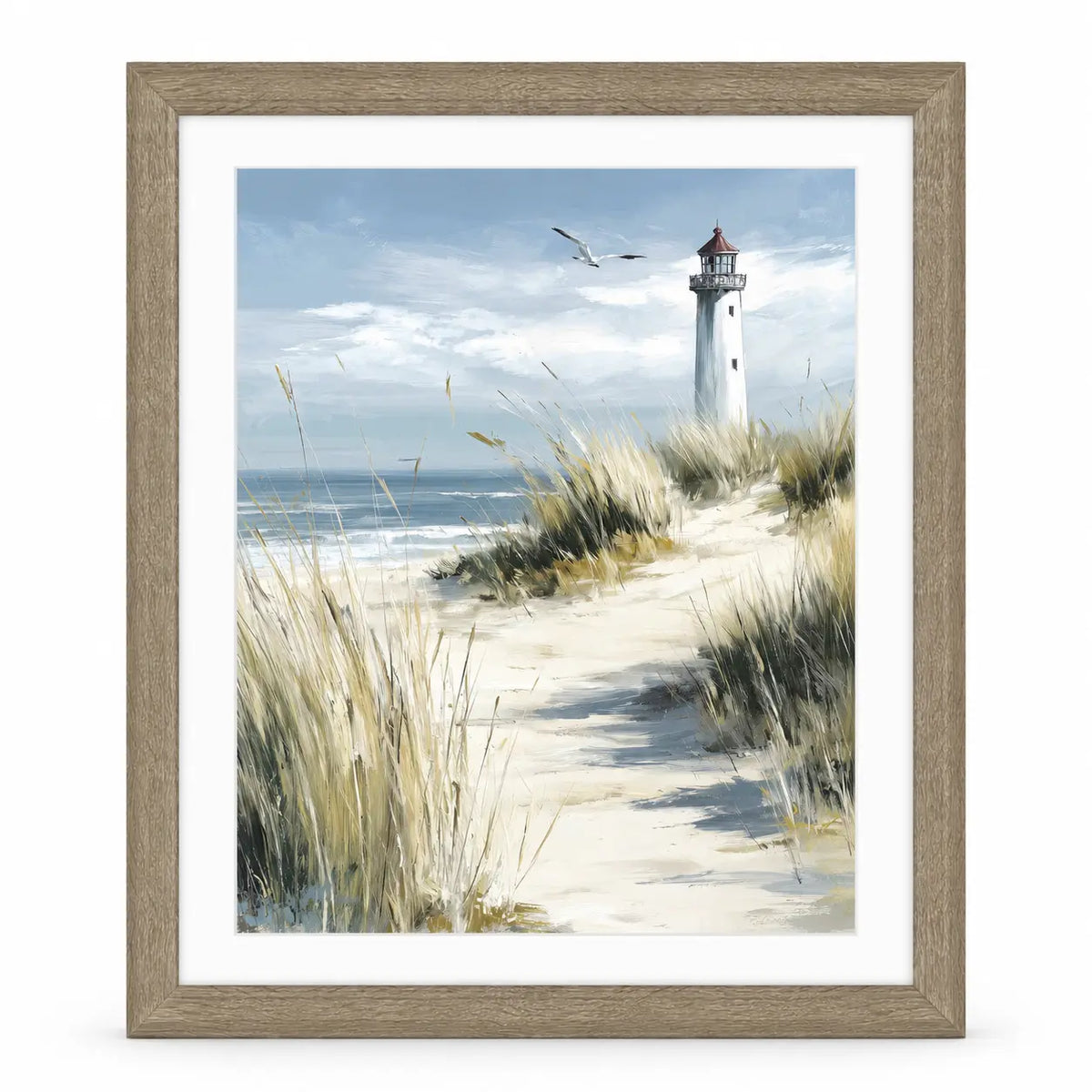 Artko Harbour Watch Lighthouse framed coastal wall art front view on white