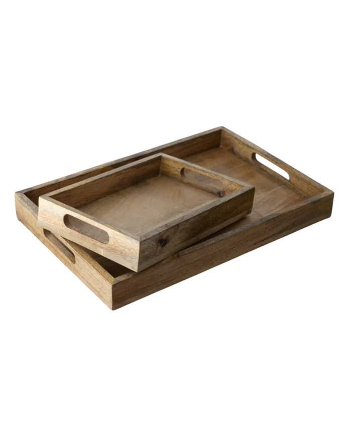 Wooden Handled Trays - Set of Two