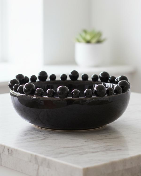 Round Extra Large Black Bobble Edged Bowl