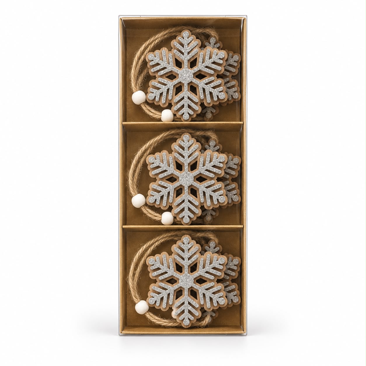 Wooden Snowflake Hanging Decorations - Set of Six