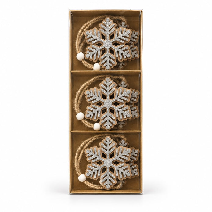 Wooden Snowflake Hanging Decorations - Set of Six