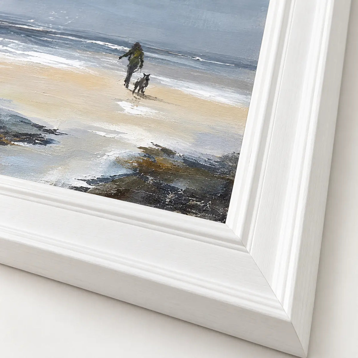 Artko Beach Walk I close-up showing white frame and painterly beach texture