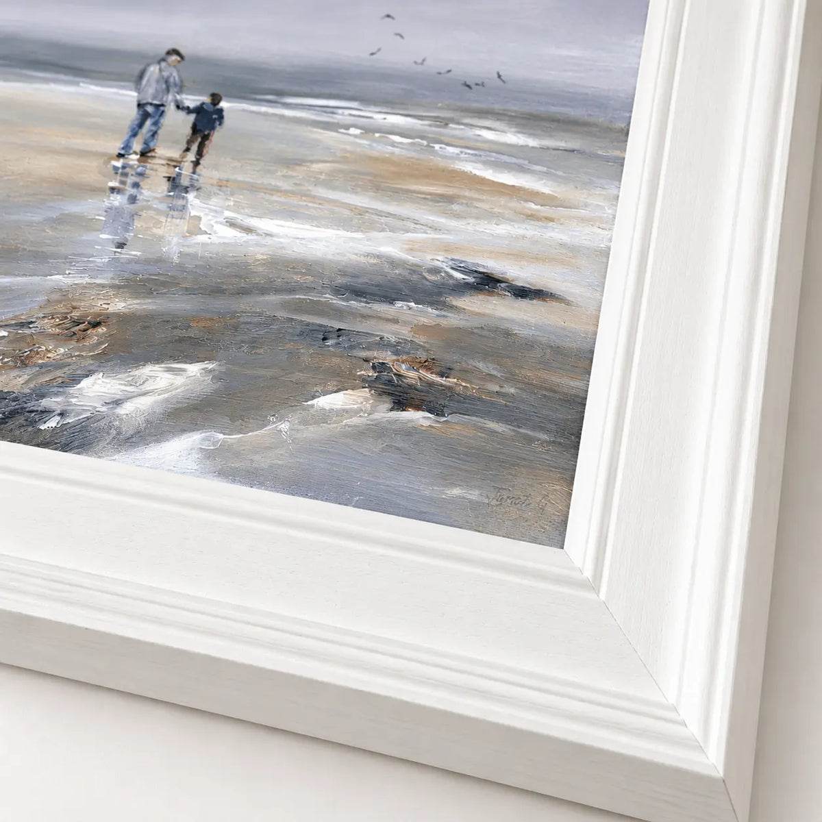 Artko Beach Walk II close-up showing white frame and painterly beach texture