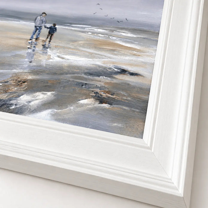 Artko Beach Walk II close-up showing white frame and painterly beach texture
