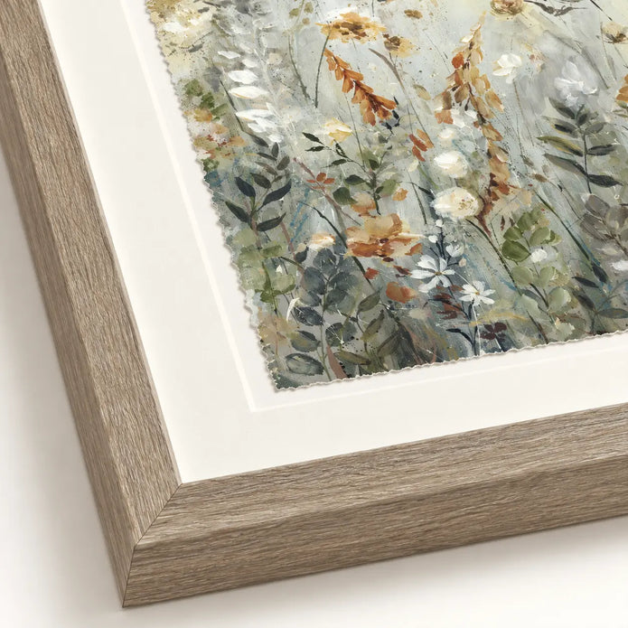Artko Blossom close-up showing light wood frame, mount and deckled print edge