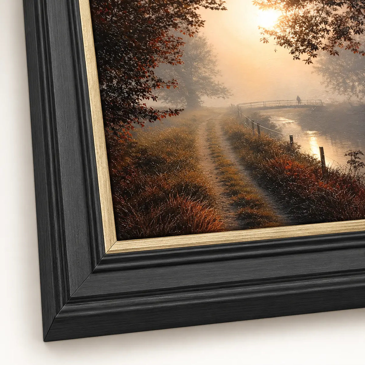 Artko Falling Light II close-up showing charcoal frame, gold trim and textured gel