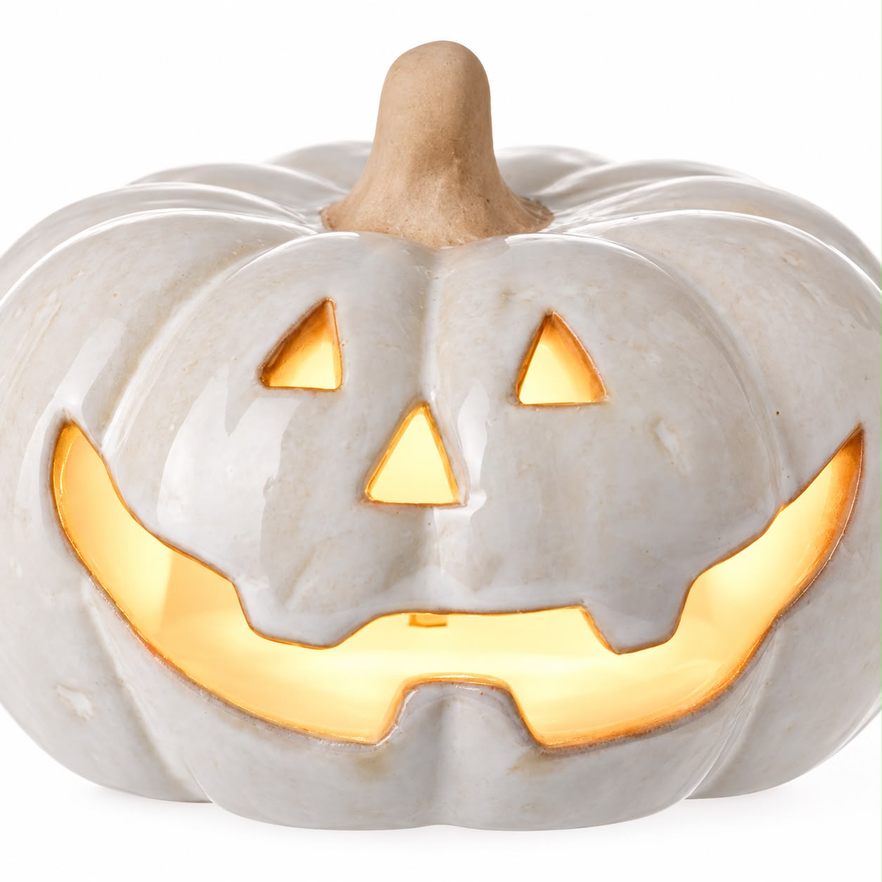 Neutral Ceramic LED Light Up Pumpkin Face