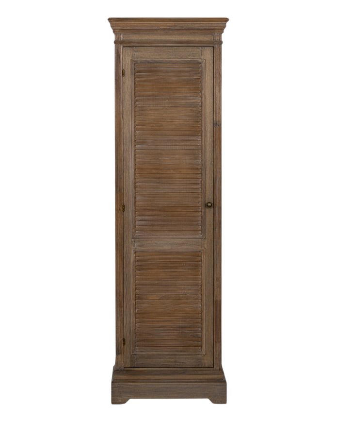 Hill Interiors Delphine Collection 1-door tall cabinet in elegant wood finish, showcasing sleek furniture design and spacious storage.