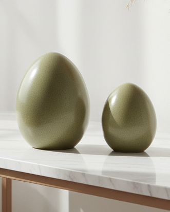 Olive Green Ceramic Decor Eggs - Set of Two