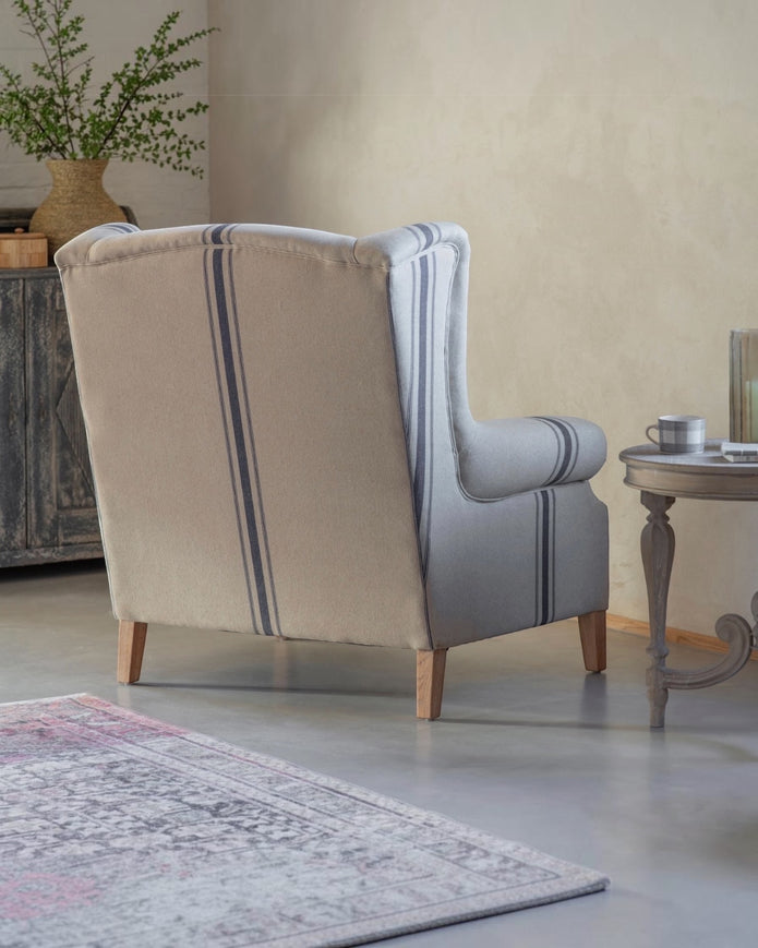 Monroe Blue Striped Large Armchair