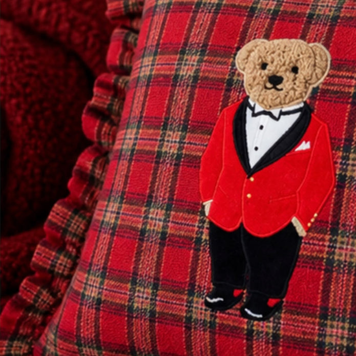 Red Tartan Teddy Bear Cushion Cover