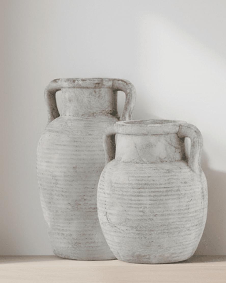 Athena Neutral Stone Amphora Vase by Hill Interiors, elegant ceramic vase with classic amphora shape and neutral stone finish.