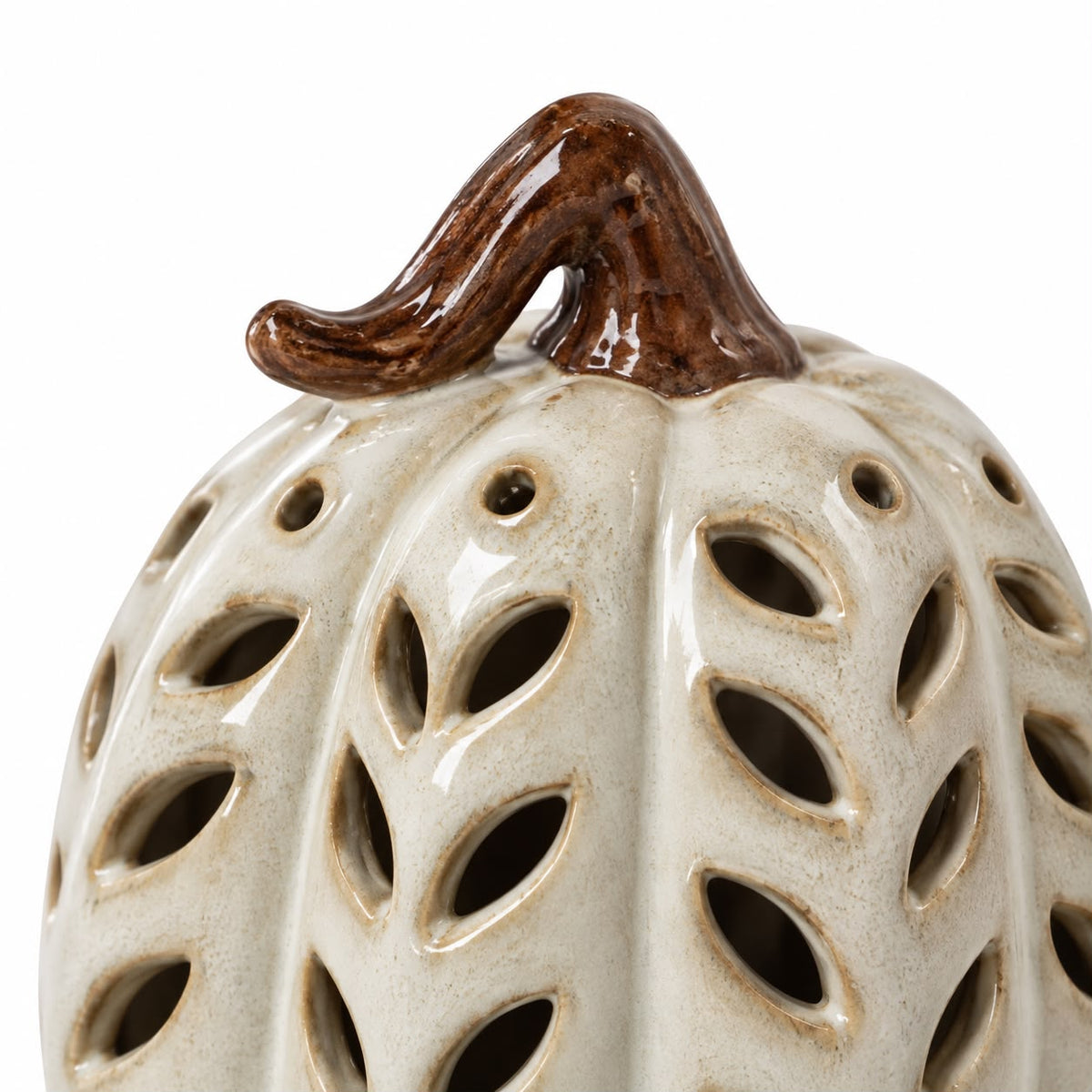 Neutral Ceramic Cut Out Light Up LED Tall Pumpkin – product view 7