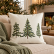 Cream And Green Embroidered Christmas Tree Cushion Cover
