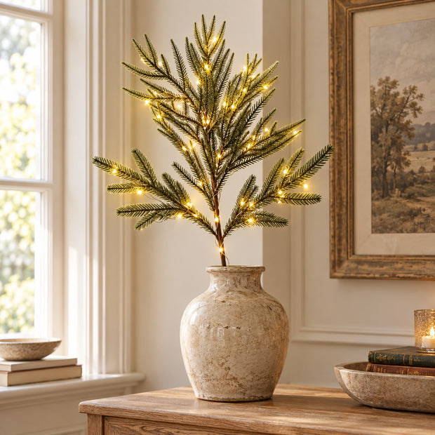 Artificial Luxury Green Norfolk LED Light Up Stems - Set of Two