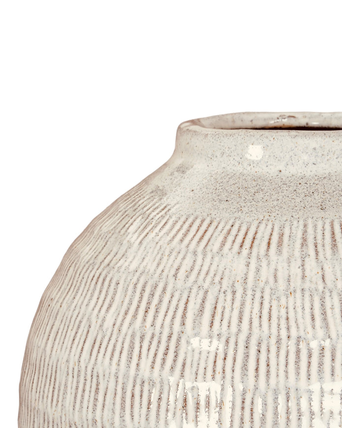 White glazed Kemi Olpe vase by Hill Interiors, featuring a smooth, rounded ceramic design perfect for modern decor.