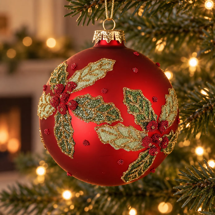Burgundy Bauble with Holly
