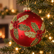 Burgundy Bauble with Holly