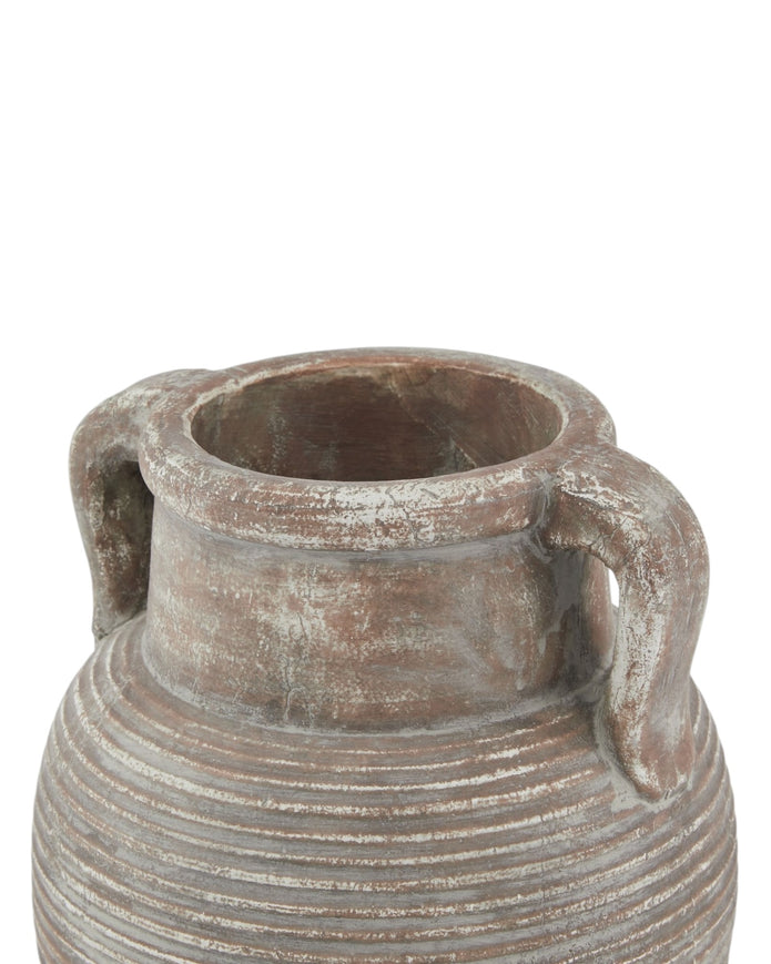Siena Matt Brown Stone Amphora Vase by Hill Interiors, ceramic vase with classic amphora shape and textured brown finish.