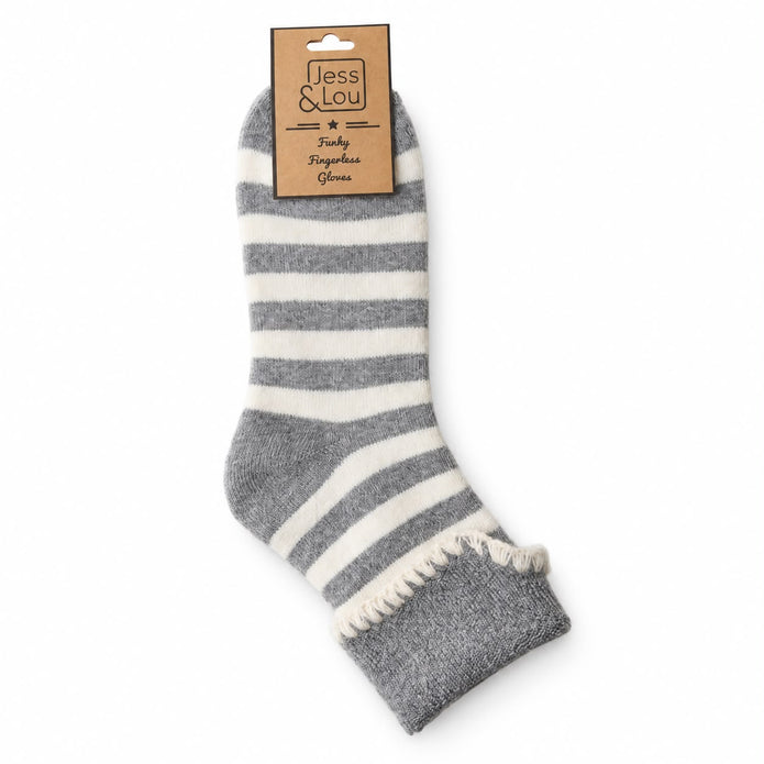 Grey Stripe Cosy Cuff Socks