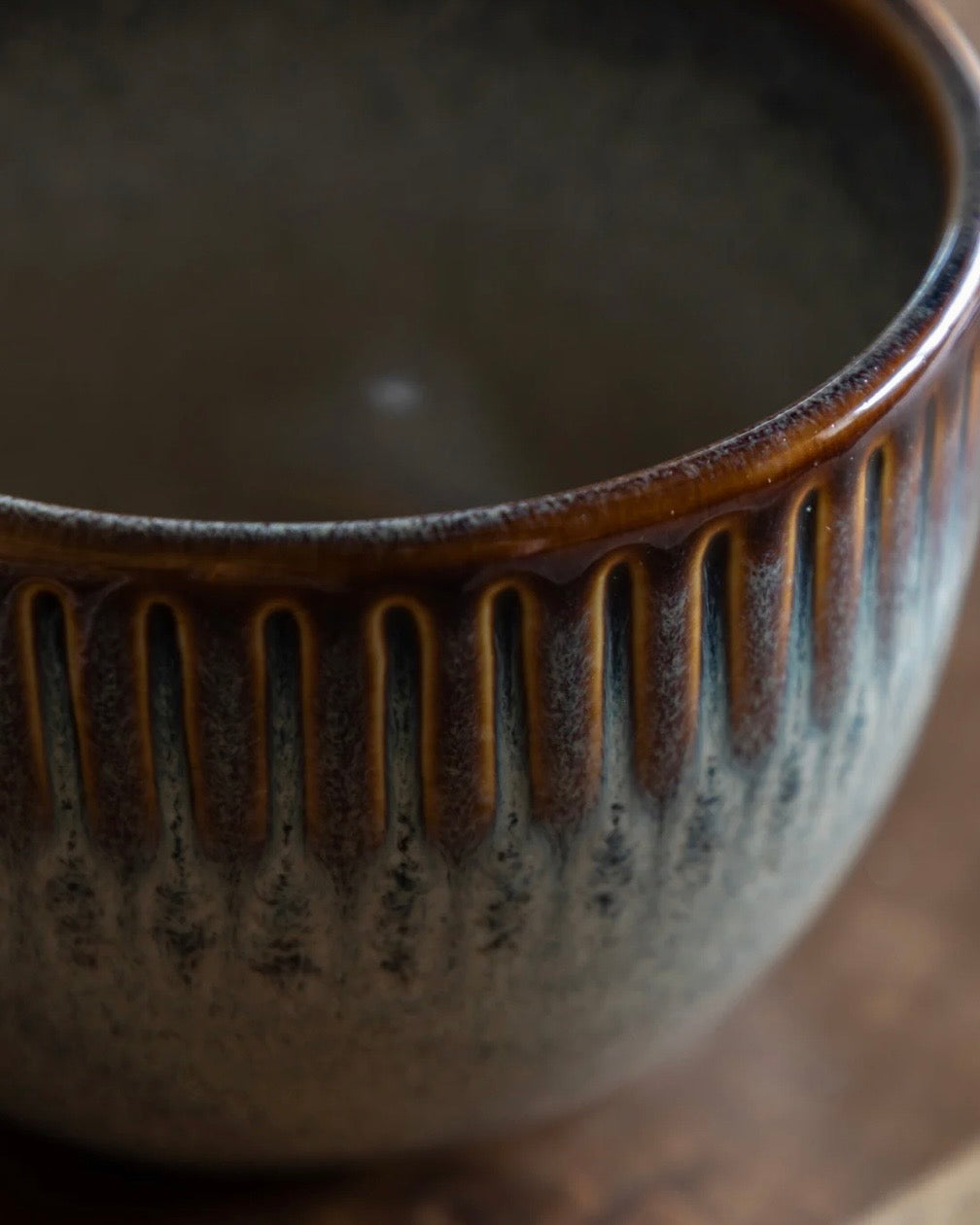 Beige Ridged Reactive Glaze Organic Mug