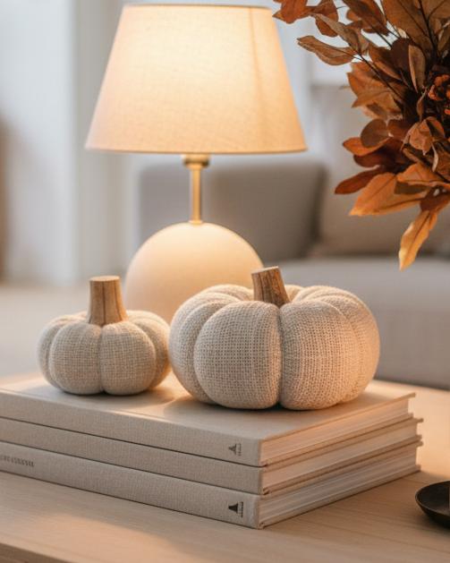 Cream Fabric Pumpkin Decor