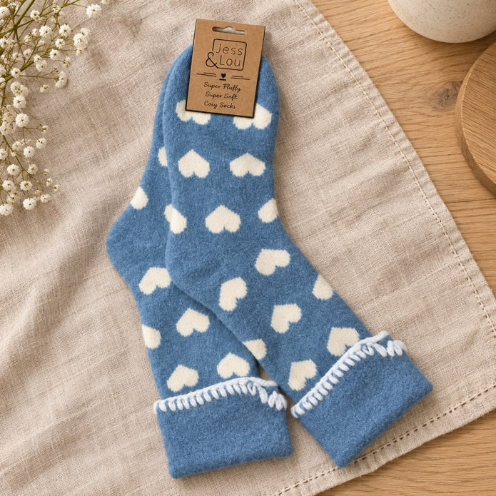 Blue Heart Cuff Cosy Sock